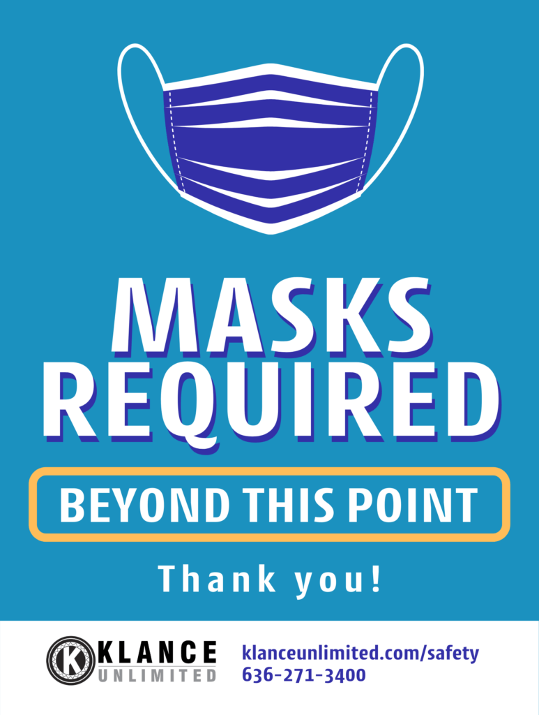 Klance Unlimited Signage Masks Required